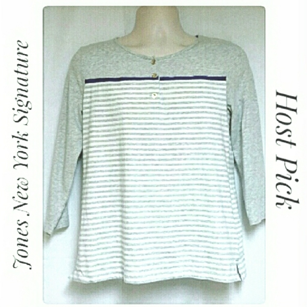 Jones New York Striped Crew Neck Top Size Large